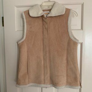 Talbots Tan Sherpa Lined Faux Suede Vest Size Medium